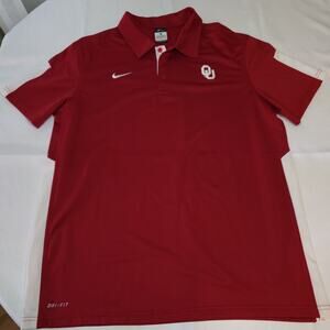 Oklahoma Sooners University Nike Polo Shirt Mens Large Red and white Dri Fit
